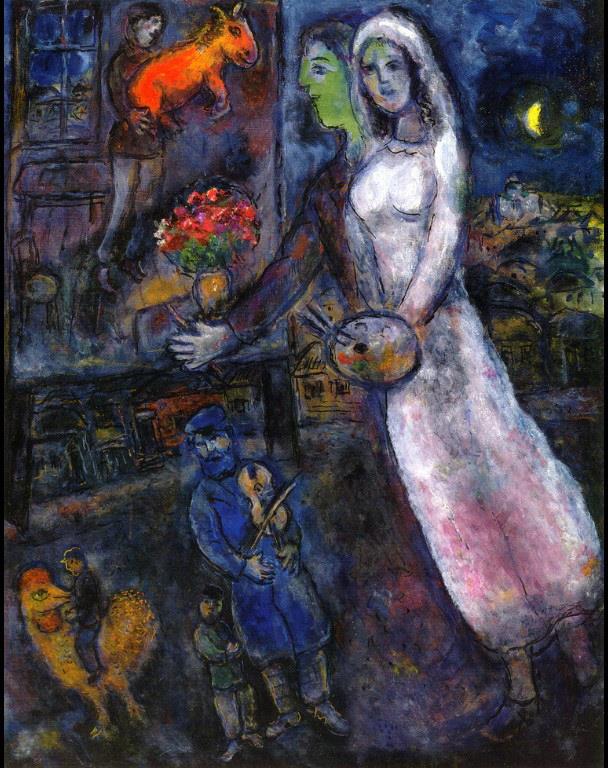 Jeunes mariés et violoniste contemporain Marc Chagall Peintures à l'huile